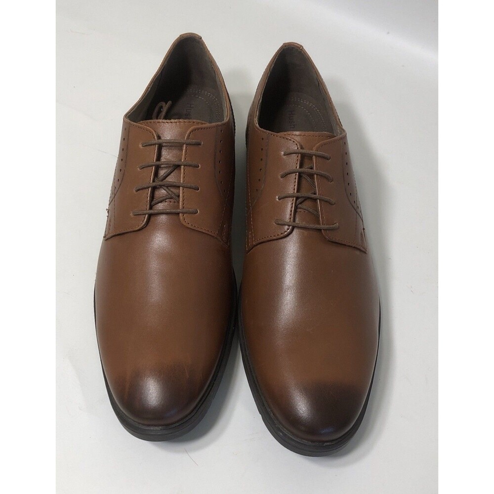 Hush Puppies Men's 8 W COGNAC Leather Lace-Up Derby Dress Shoes Round Toe NWOB